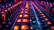© ACE STEEL D - Close-up of a Sound Mixing Console with Glowing Buttons and Knobs