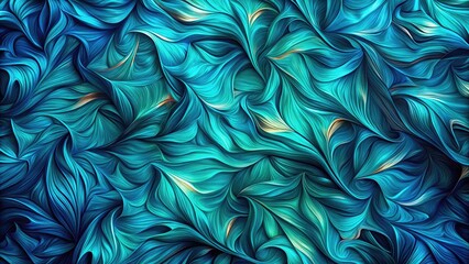 Sticker - Elegant pattern of swirling teal leaves.