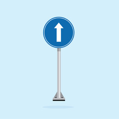 road sign icon, ahead only road on blue round board. suitable for poster use and web icon