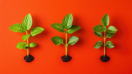 Sticker - Three Green Seedlings Growing on Red Background