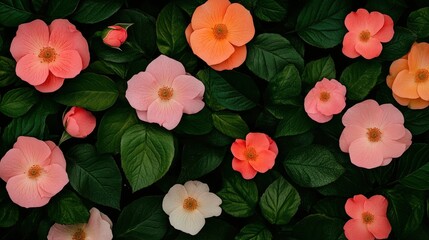 Canvas Print - Pink and Orange Roses in Full Bloom