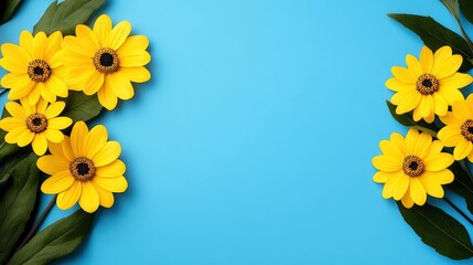 Sticker - Yellow Flowers on a Blue Background