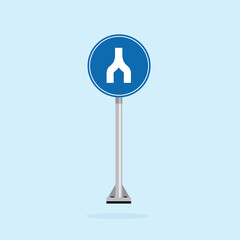 road sign icon, end Divided roadon on blue round board .suitable for poster use and web icon	