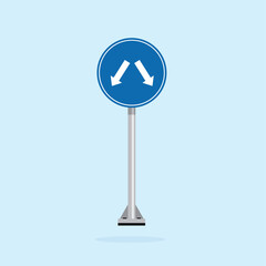 road sign icon, road divider Front on blue circle round board. suitable for poster use and web icon