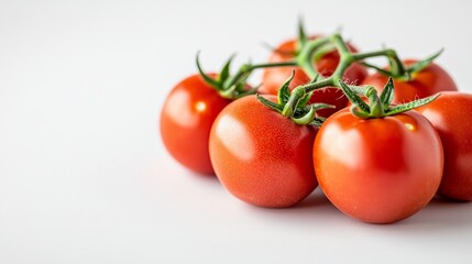 Poster - Fresh red tomatoes gathered together on a light surface. The vibrant color and natural shine highlight their quality. Perfect for healthy cooking or vibrant food photography. AI