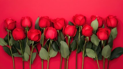 Poster - Red Roses on a Red Background