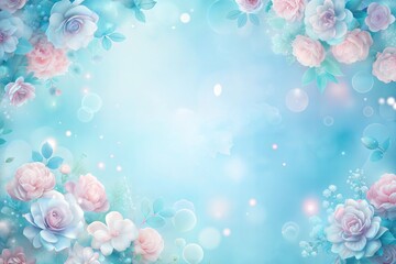 Wall Mural - digital floral design with roses and sparkling details on soft blue background