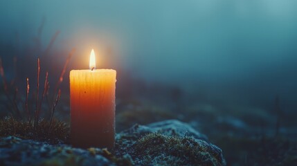 Wall Mural - Burning Candle in Foggy Forest