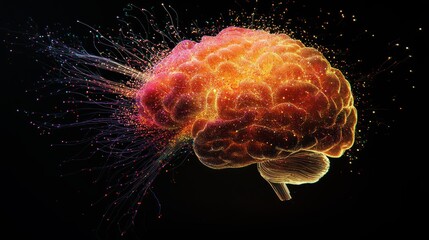 Poster - Glowing Human Brain with Colorful Sparks