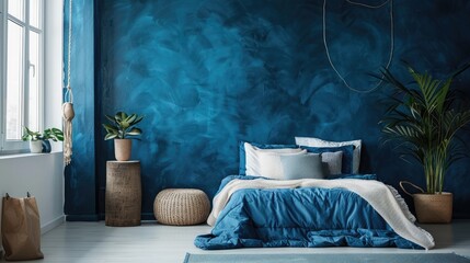 Wall Mural - Interior design with a blue wall theme