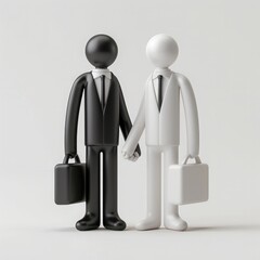 3D render of two business people shaking hands, white background, vector illustration, icon design, minimalism, simple shapes