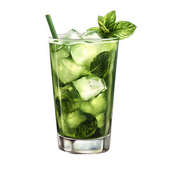 Refreshing Mojito Cocktail Drink with Mint Leaves and Lime Slice on Plain White Background