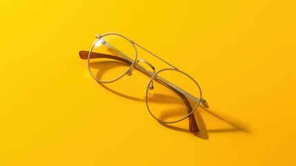 Gold-Rimmed Glasses on a Yellow Background