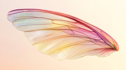 Wall Mural - close-up of a single fairy wing with shimmering colors, set against a light solid color backdrop tha