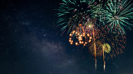 Wall Mural - fireworks with night sky background