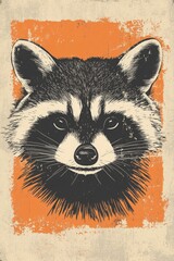 Wall Mural - Raccoon Mask Retro Coloring Illustration