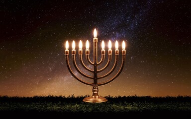 Night Sky with Menorah Silhouette for Hanukkah