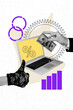 © deagreez - Vertical poster collage laptop digital device charts improvement thumb up like money cash trading rate cogwheel progress