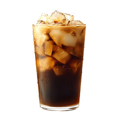 Refreshing Thai Iced Coffee with Ice Cubes on Plain White Background