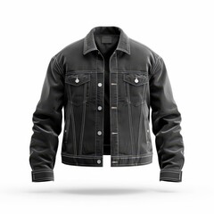 Wall Mural - Dark denim jacket, clothing element, realistic 3D render, sleek and modern, isolated on white background.