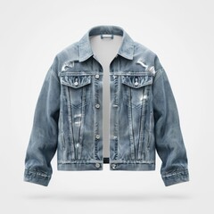 Wall Mural - Denim jacket with metallic details, fashion element, photorealistic design, chic style, isolated on white background.