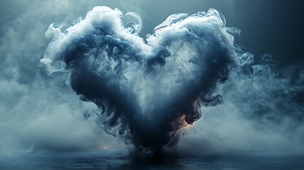 Canvas Print - A heart-shaped cloud of smoke with a glowing light in the center.