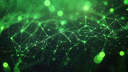 Wall Mural - abstract green digital network background with futuristic connections and glowing dots. concept of t