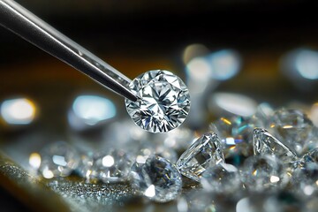 Diamond held by tweezers