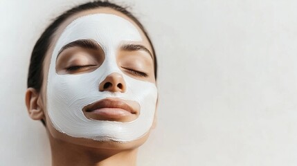 Woman receiving facial treatment on a white background, closeup