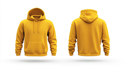 yellow hoodie, front and back view, isolated on a white background