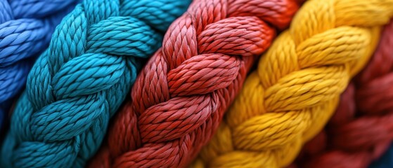 A close-up of braided ropes in vibrant colors, showcasing intricate patterns and textures that highlight the artistry of rope craftsmanship