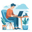 © MDSIAM - man working on his laptop, vector illustration