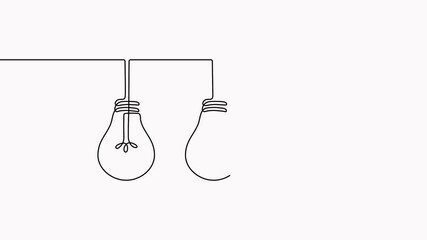 Wall Mural - three lightbulbs continuous line drawing animation. electric lamp animated video.