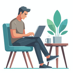 Wall Mural -  man working on his laptop, vector illustration