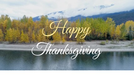 Wall Mural - animation of happy thanksgiving text over landscape
