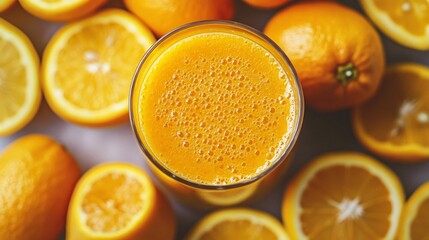 Poster - A glass of bright orange smoothie surrounded by sliced oranges and lemons, with a Vitamin C label subtly included in the design