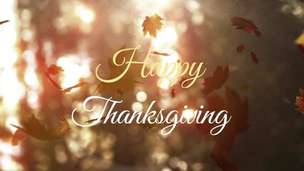 Wall Mural - Animation of happy thanksgiving text over falling leaves