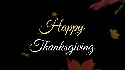 Sticker - Animation of happy thanksgiving text over falling leaves