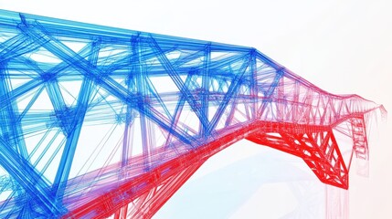 Wall Mural - Abstract Wireframe Bridge in Red and Blue