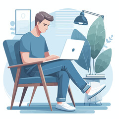 Wall Mural -  man working on his laptop, vector illustration