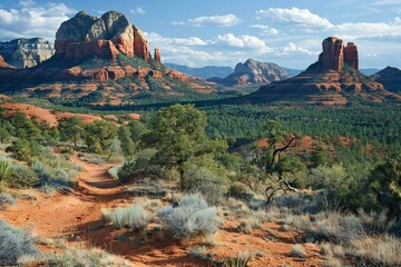 Aerial view of a stunning red rock landscape in the desert southwest featuring captivating sandstone formations.