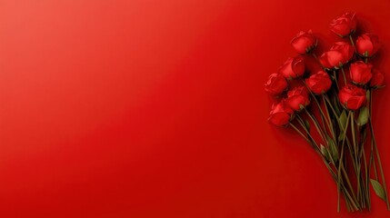 Poster - Red Roses Bouquet on Red Background