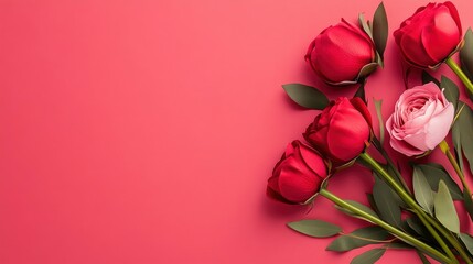 Wall Mural - Red and Pink Roses on a Pink Background