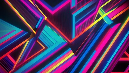 Wall Mural - Bold Neon Colored Geometric Patterns Featuring Bright and Vibrant Colors, Perfect for Modern Design and Digital Art Applications