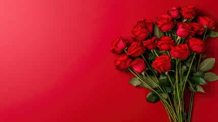 Canvas Print - Red Roses Bouquet on Red Background