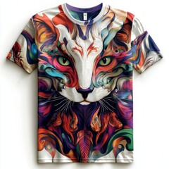 Canvas Print - A colorful graphic t-shirt featuring an artistic cat design with vibrant patterns.