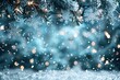 © Yuliia - cozy winter wonderland scene featuring a festive blue Christmas background with snowflakes, silver garland, and shimmering lights.