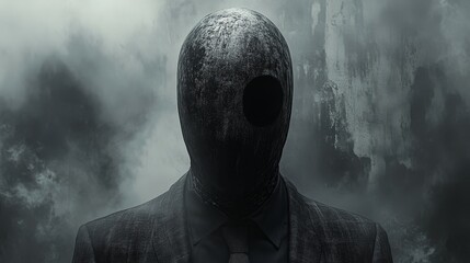 Canvas Print - A man in a suit with a tie is wearing a mask