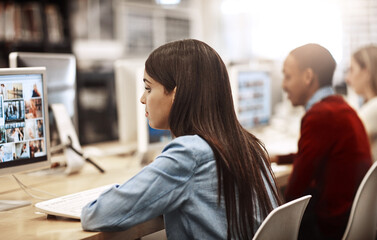 Aufkleber - Education, online and people and computer in library for scholarship, knowledge or learning. Research, university and exam with students studying at college for project, academy or school resource