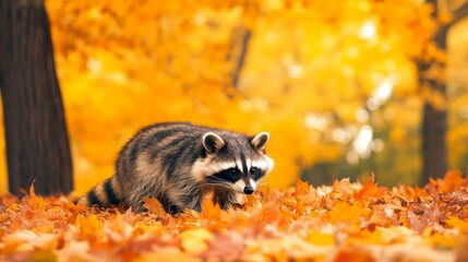 Sticker - Raccoon in a Pile of Autumn Leaves